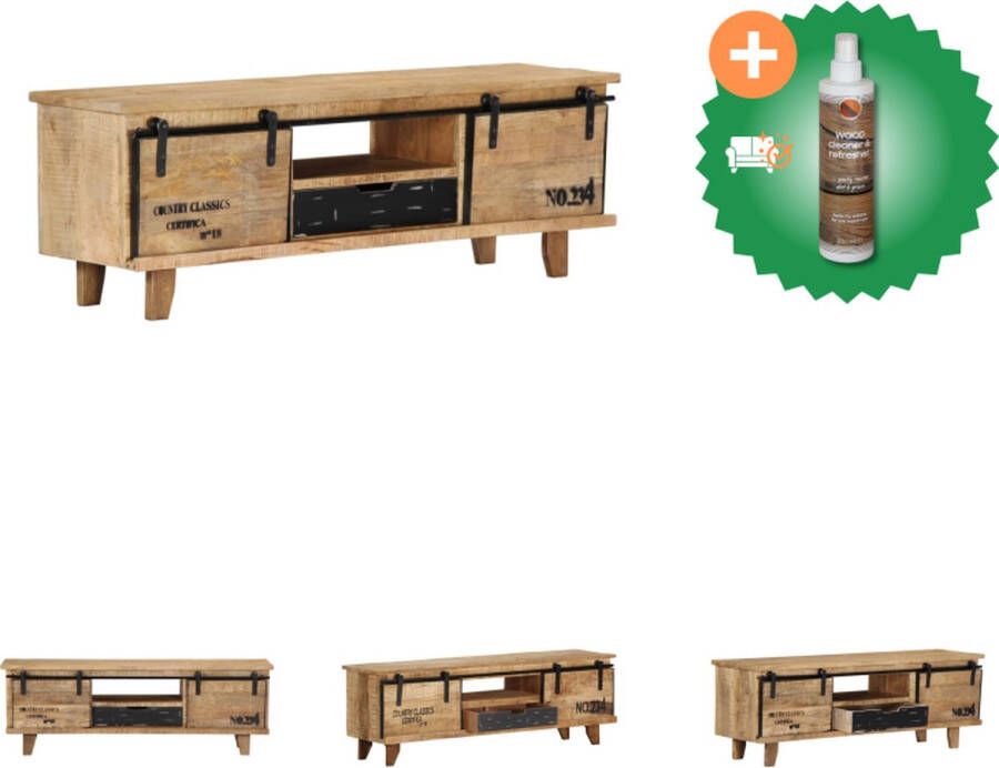 VidaXL TV-meubel Industriële Stijl 120 x 30 x 40 cm Handgemaakt Mangohout Staal Kast Inclusief Houtreiniger en verfrisser - Foto 3