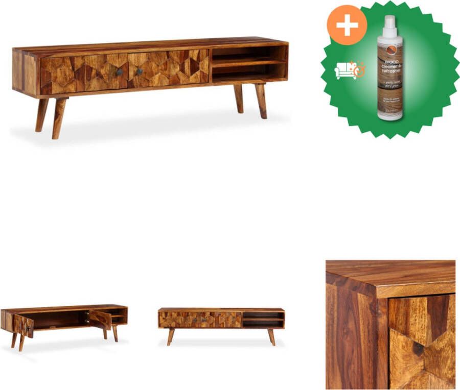VidaXL Massief Sheeshamhouten TV-kast 140 x 30 x 40 cm Met 3 opbergvakken Bruin en wit Kast Inclusief Houtreiniger en verfrisser