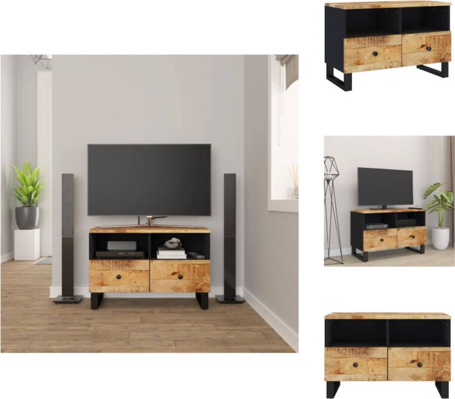 vidaXL Houten TV-meubel Industrieel 70x33x46 cm Massief mangohout bewerkt hout ijzer Kast