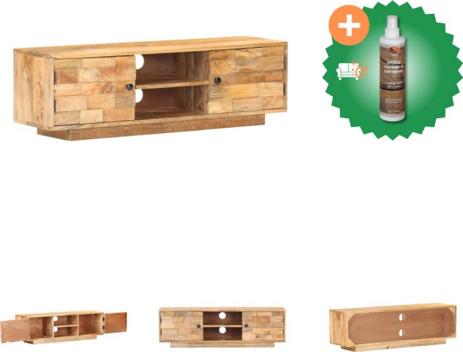 VidaXL Houten TV-meubel Klassiek Meubel Afmeting- 116 x 30 x 35 cm Materiaal- Massief mangohout Kast Inclusief Houtreiniger en verfrisser