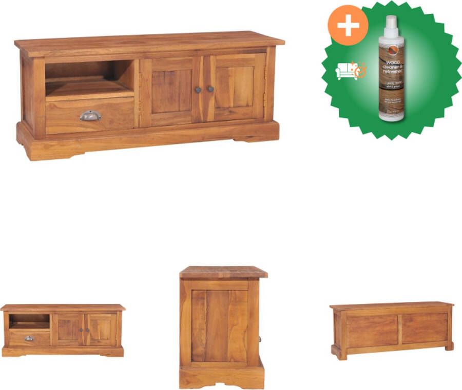 VidaXL TV-meubel koloniale stijl 100 x 30 x 40 cm massief teakhout 2 vakken en 1 deur Kast Inclusief Houtreiniger en verfrisser - Foto 2