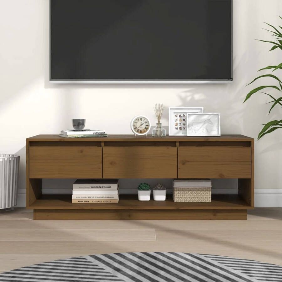 VidaXL Houten Tv-meubel Zwevend Honingbruin 110.5 x 34 x 40 cm Massief grenenhout Kast