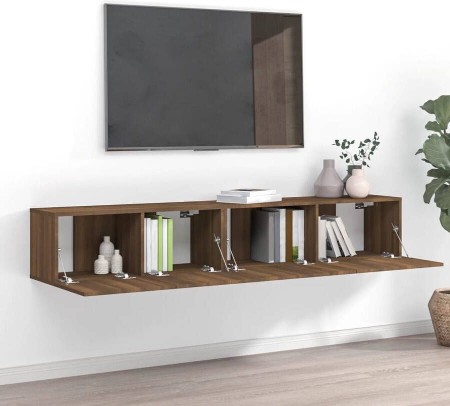 VidaXL Houten TV-meubelset Hangende tv-kasten Modern Gerookt eiken 100x30x30cm 80x30x30cm Kast