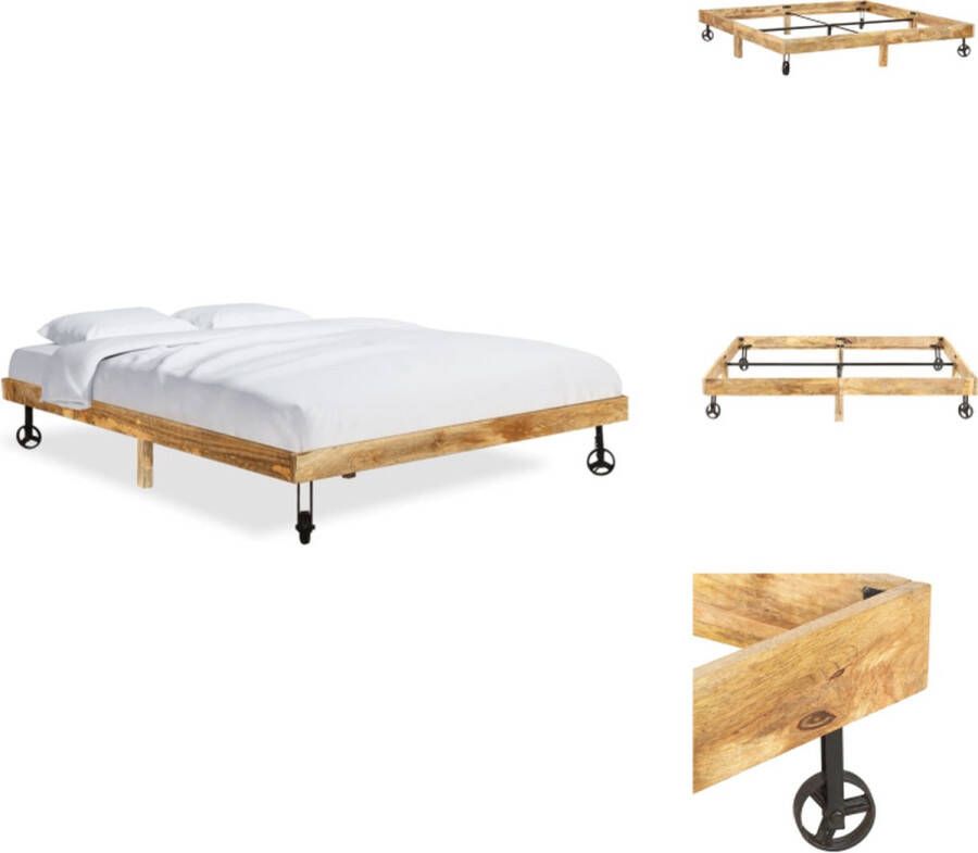 VidaXL Houten Tweepersoonsbed Industriële Stijl 205 x 205 x 35 cm Mangohout en Staal Bed