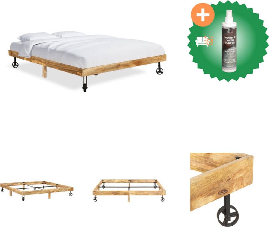 VidaXL Houten Tweepersoonsbed Industriële Stijl 205 x 205 x 35 cm Mangohout en Staal Bed Inclusief Reiniger