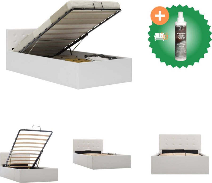 VidaXL Hydraulisch Kunstleren Bedframe Eenpersoons 90x200 cm Met Opbergruimte Bed Inclusief Reiniger