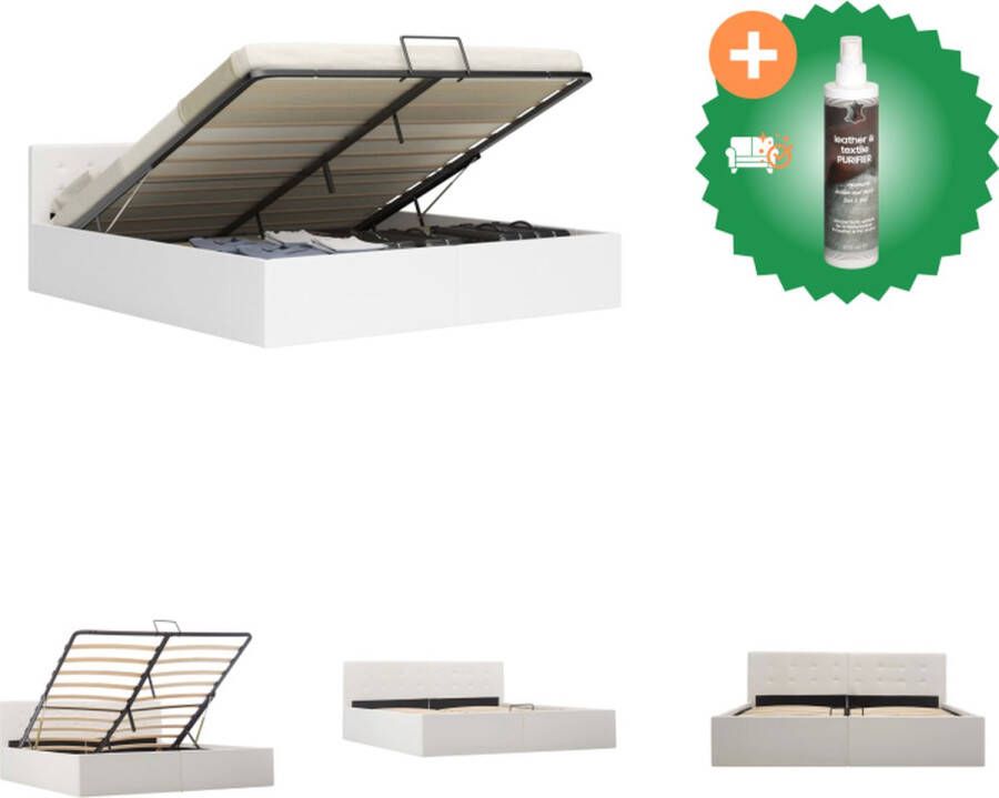 VidaXL Hydraulisch Kunstleren Bedframe Tweepersoons Wit 211 x 168 x 73 cm Met opbergvak Bed Inclusief Reiniger