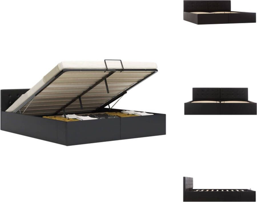 VidaXL Hydraulisch Kunstleren Bedframe Tweepersoonsbed Met Opbergruimte Zwart 211x188x73cm Bed - Foto 2