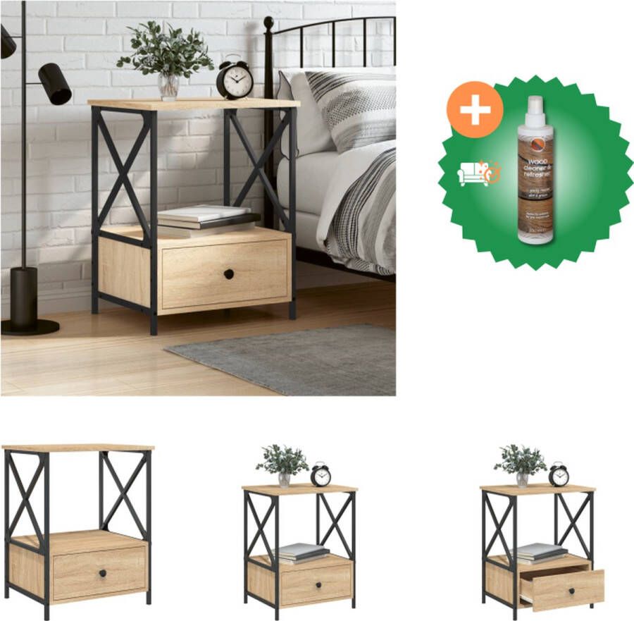VidaXL Industrial Nachtkastje Sonoma Eiken 50x41x65cm Duurzaam Hout en Ijzer Kast Inclusief Houtreiniger en verfrisser