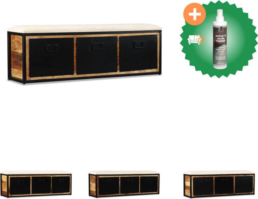 VidaXL Industrieel Halbankje 120x30x40 cm Massief Mangohout Retro-stijl 3 lades Bruin Zwart Hocker Inclusief Reiniger