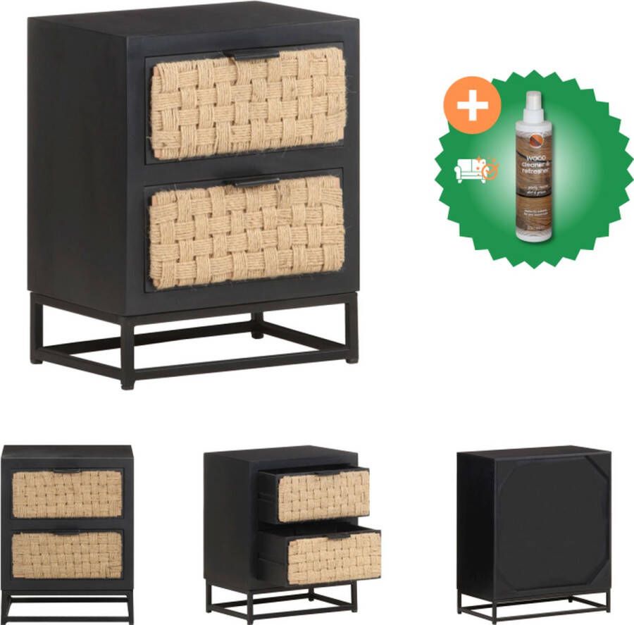 VidaXL Nachtkastje Vintage Stijl Massief Mangohout 40x30x50 cm Handgesneden Met 1 lade Kast Inclusief Houtreiniger en verfrisser