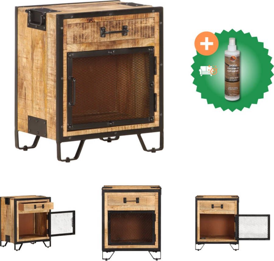 VidaXL Industrieel Houten Nachtkastje 43 x 30 x 51 cm Bruin Zwart Kast Inclusief Houtreiniger en verfrisser