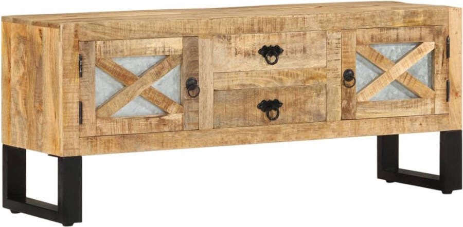 vidaXL Industrieel Houten TV-Meubel van Ruw Mangohout Duurzaam Vintage Design 110 x 30 x 45 cm 2 Deuren & 2 Lades Staal & Zink Accenten Montage Vereist