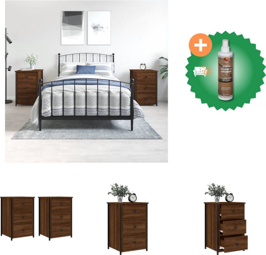 VidaXL Nachtkastjes 2 st 40x36x60 cm bewerkt hout bruineikenkleurig Kast Inclusief Houtreiniger en verfrisser