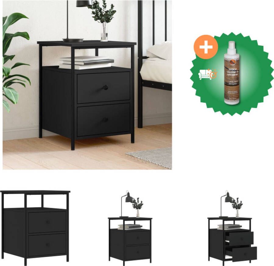 VidaXL Industrieel Nachtkastje 44 x 45 x 60 cm Zwart Kast Inclusief Houtreiniger en verfrisser