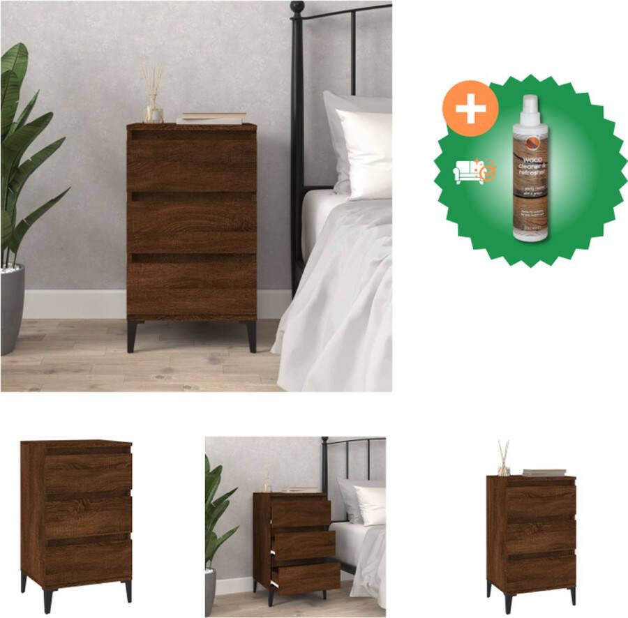 VidaXL Nachtkastje Bruineiken 3 Lades 40 x 35 x 70 cm Duurzaam Hout Stabiel en Vochtbestendig Kast Inclusief Houtreiniger en verfrisser - Foto 2