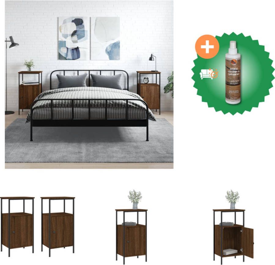 VidaXL Industrieel Nachtkastje Bruineiken 41 x 31 x 80 cm Duurzaam hout en ijzer Kast Inclusief Houtreiniger en verfrisser