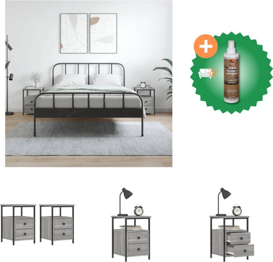 VidaXL Industrieel Nachtkastje Grijs Sonoma Eiken 34x35.5x50 cm Duurzaam materiaal Stevig frame Voldoende opbergruimte Verstelbare poten Display functie Kast Inclusief Houtreiniger en verfrisser