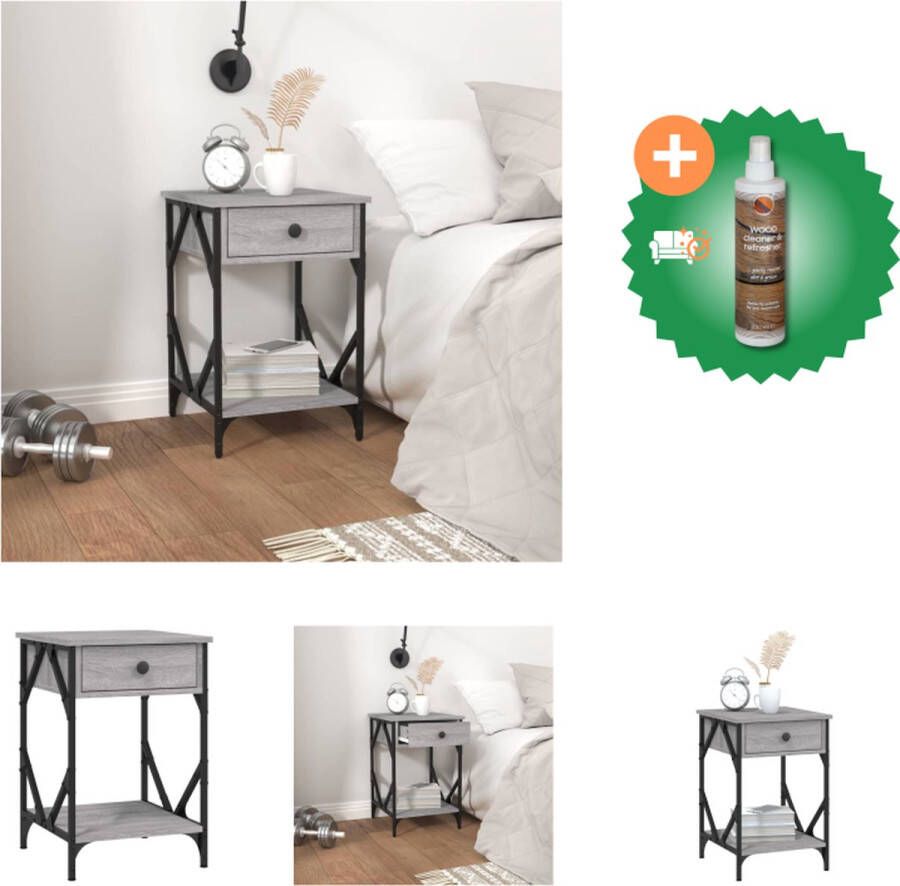 VidaXL Industrieel Nachtkastje Grijs Sonoma Eiken 40 x 42 x 60 cm Multifunctioneel Kast Inclusief Houtreiniger en verfrisser
