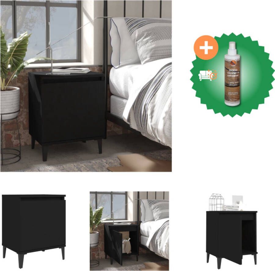 VidaXL Industrieel Nachtkastje Zwart 40 x 30 x 50 cm Met Metalen Poten Kast Inclusief Houtreiniger en verfrisser