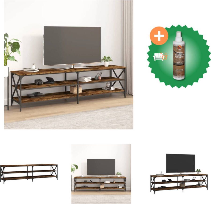 VidaXL Industrieel Televisiemeubel Gerookt eiken 180 x 40 x 50 cm Stevig Stijlvol Kast Inclusief Houtreiniger en verfrisser