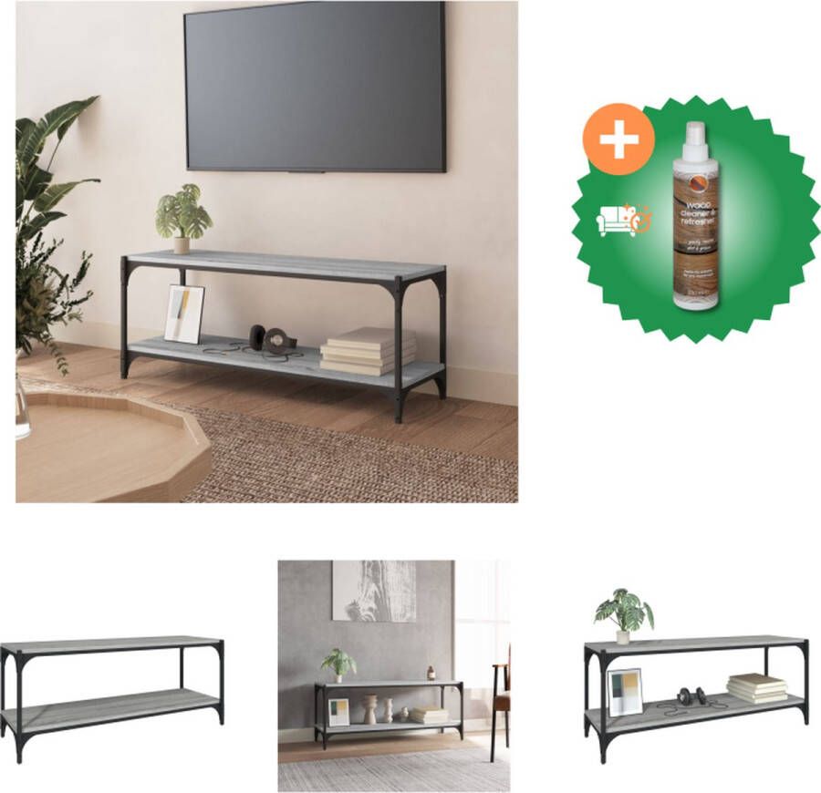 VidaXL Tv-meubel 100x33x41 cm bewerkt hout en staal grijs sonoma eiken Kast Inclusief Houtreiniger en verfrisser