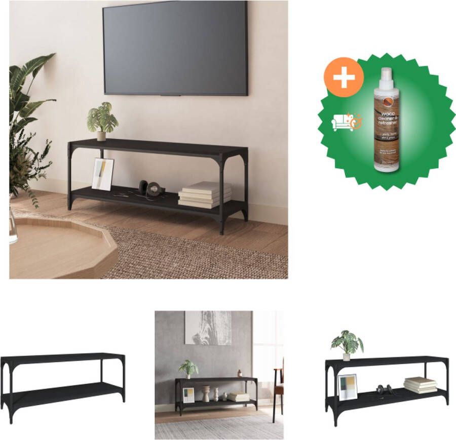 VidaXL Tv-meubel 100x33x41 cm bewerkt hout en staal zwart Kast Inclusief Houtreiniger en verfrisser