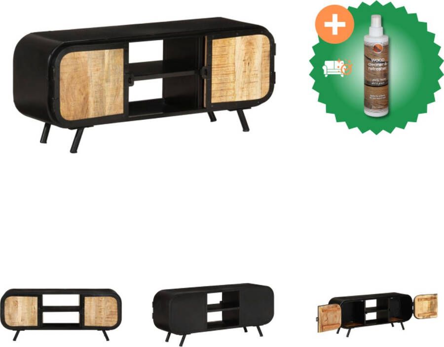 VidaXL Industrieel TV-Meubel 110x30x45 cm Ruw Mangohout en IJzer Kast Inclusief Houtreiniger en verfrisser