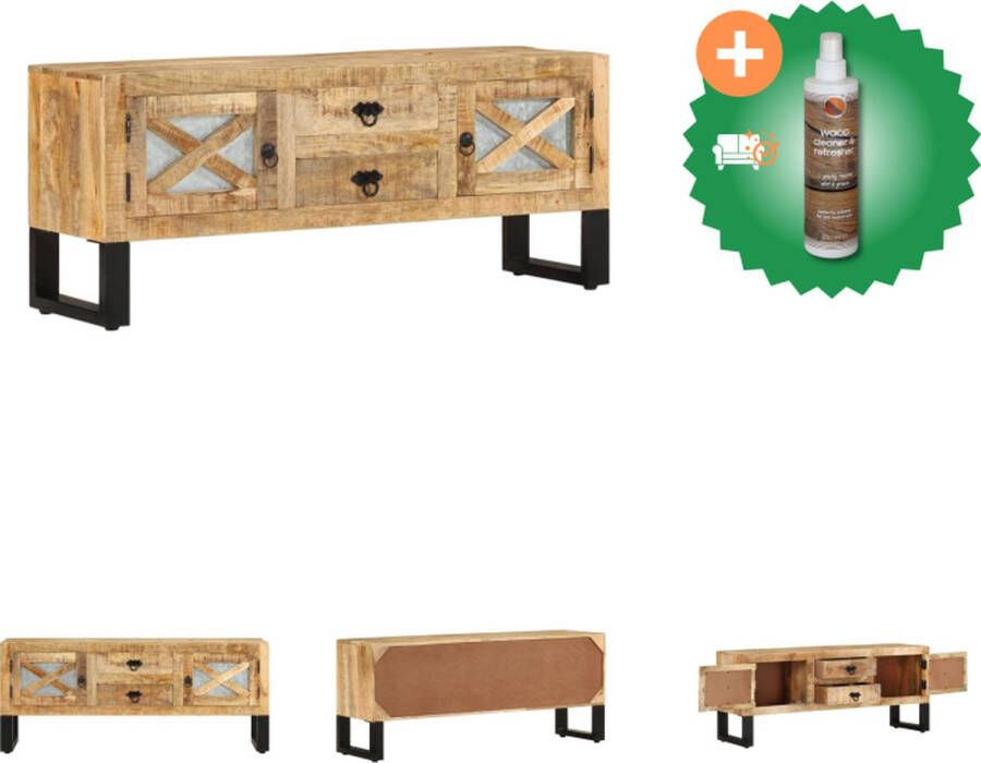 VidaXL Industrieel TV-meubel 110x30x45 cm Ruw mangohout metaal Kast Inclusief Houtreiniger en verfrisser