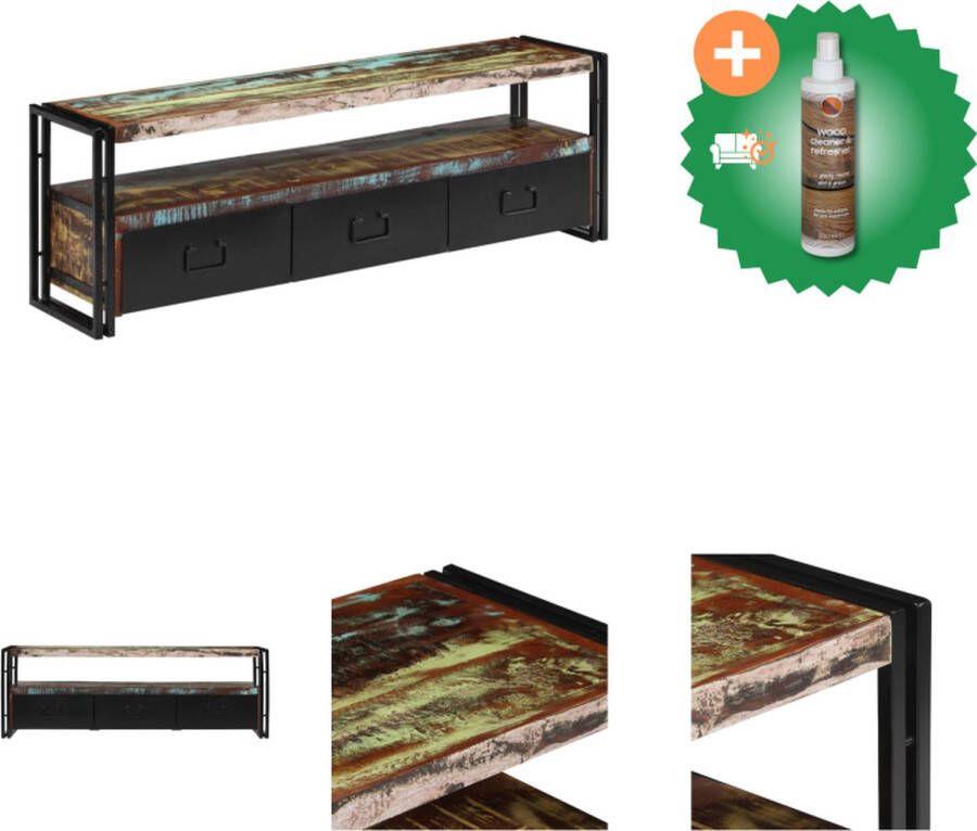 VidaXL Massief Mangohouten TV-kast 120x30x40 cm Gerecycled hout Met 2 deuren 2 lades en 2 vakken Kast Inclusief Houtreiniger en verfrisser - Foto 2