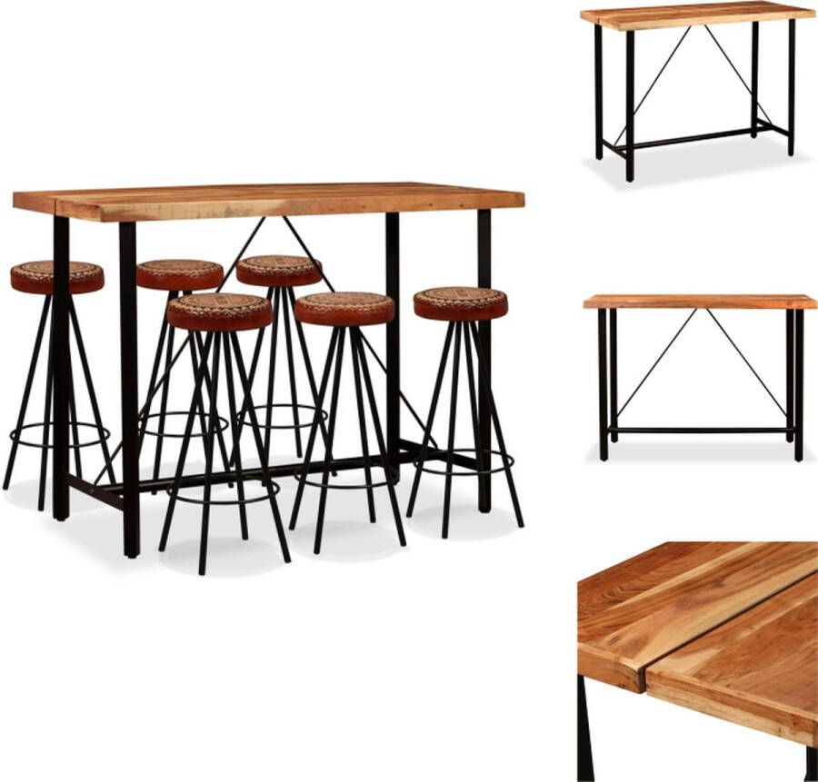 VidaXL Industriële Bartafel 150 x 70 x 107 cm Acaciahout Staal 6 barkrukken Set tafel en stoelen