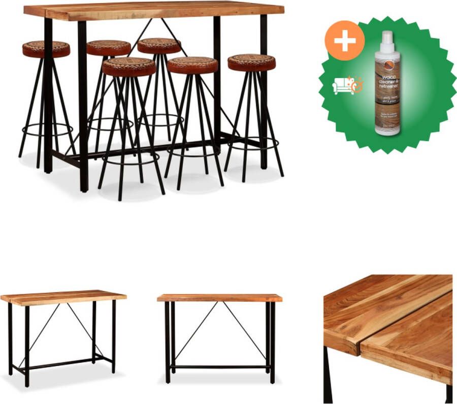 VidaXL Industriële Bartafel 150 x 70 x 107 cm Acaciahout Staal 6 barkrukken Set tafel en stoelen Inclusief Houtreiniger en verfrisser