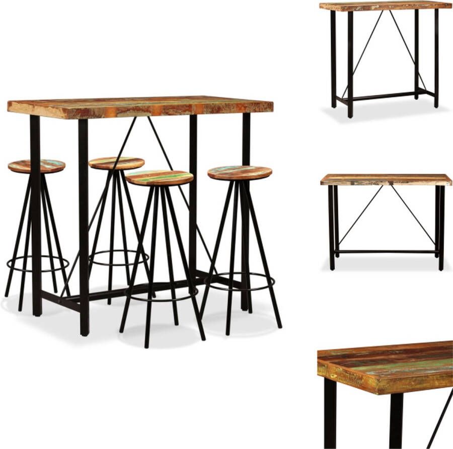 The Living Store IndustriÃle Bartafel en Barkrukken Massief Gerecycled Hout Staal 120x60x107cm Uniek Bartafel Industrieel Design Houten Tafel Bruine Tafel Barkrukken