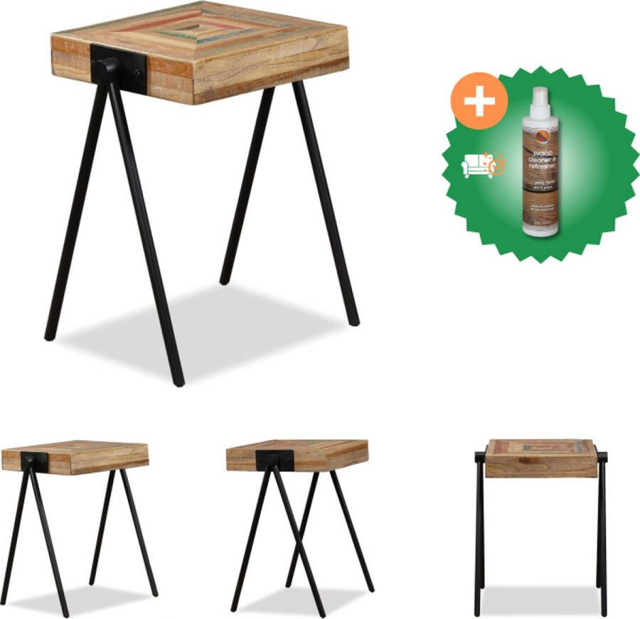 VidaXL Industriële Bijzettafel Gerecycled Teakhout 49 x 40 x 60 cm Meerkleurig Tafel Inclusief Houtreiniger en verfrisser
