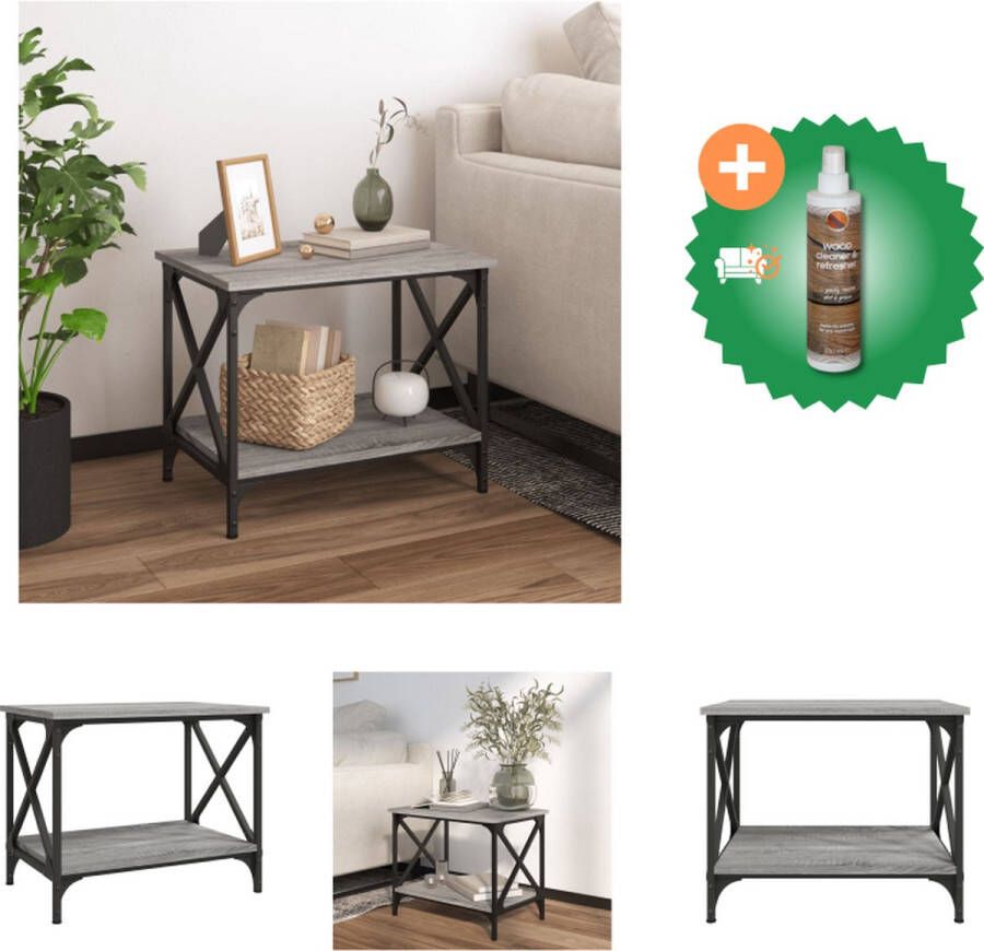 VidaXL Industriële Bijzettafel Grijs Sonoma Eiken 55 x 38 x 45 cm Stevig Hout en Staal Tafel Inclusief Houtreiniger en verfrisser