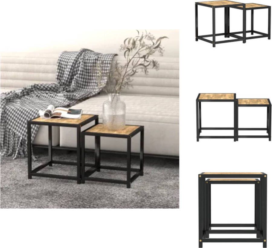 VidaXL Industriële Bijzettafels 37 x 37 x 40 cm 33 x 33 x 35 cm MDF en gepoedercoat staal Tafel - Foto 2