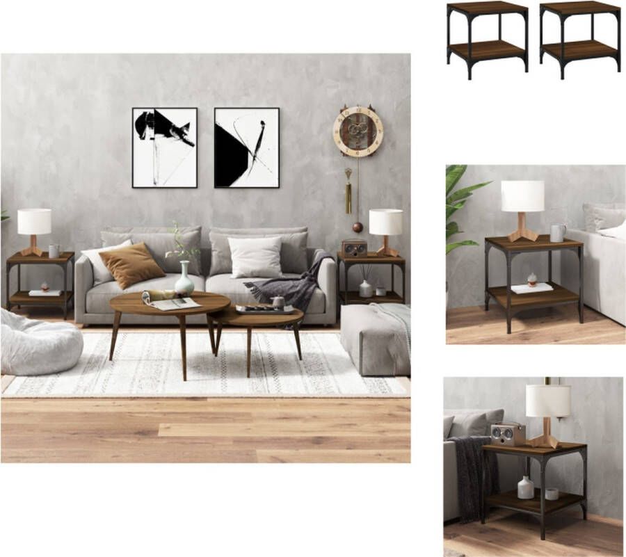 VidaXL Bijzettafeltje Bijzettafeltjes Houten Tafeltje Bijzettafel Bijzettafels 2 st 40x40x40 cm bewerkt hout bruineiken - Foto 2