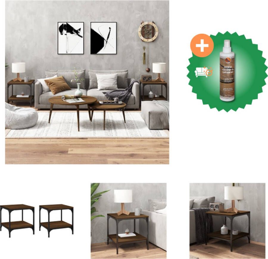 VidaXL Industriële bijzettafels 40 x 40 x 40 cm Bruineiken Hoge kwaliteit Stabiel frame Tafel Inclusief Houtreiniger en verfrisser