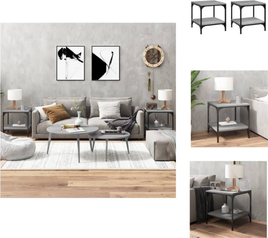 VidaXL Bijzettafeltje Bijzettafeltjes Houten Tafeltje Bijzettafel Bijzettafels 2 st 40x40x40 cm bewerkt hout grijs sonoma eiken - Foto 2