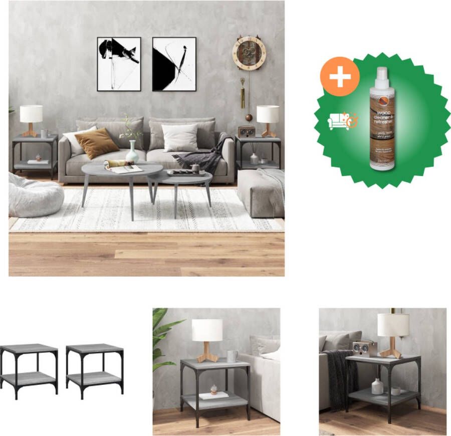 VidaXL Bijzettafels 2 st 40x40x40 cm bewerkt hout grijs sonoma eiken Tafel Inclusief Houtreiniger en verfrisser