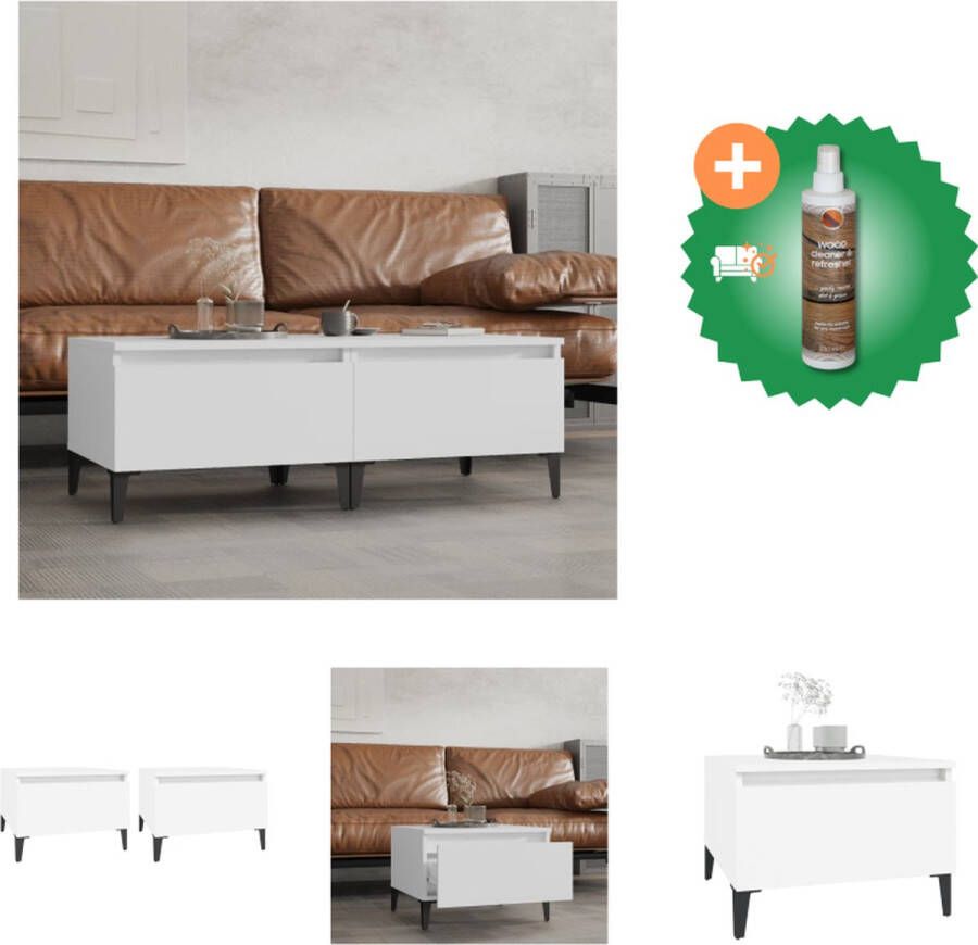 VidaXL Scandinavische Bijzettafels Set van 2 Wit 50 x 46 x 35 cm Stevig hout Ruime opbergruimte Handig blad Natuurlijke houten poten Tafel Inclusief Houtreiniger en verfrisser - Foto 2