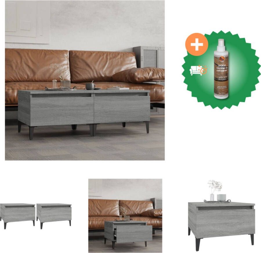VidaXL Industriële Bijzettafels Grijs Sonoma Eiken Stevig Vochtbestendig Met 1 Lade Metalen Voeten 50x46x35cm Set van 2 Tafel Inclusief Houtreiniger en verfrisser - Foto 2