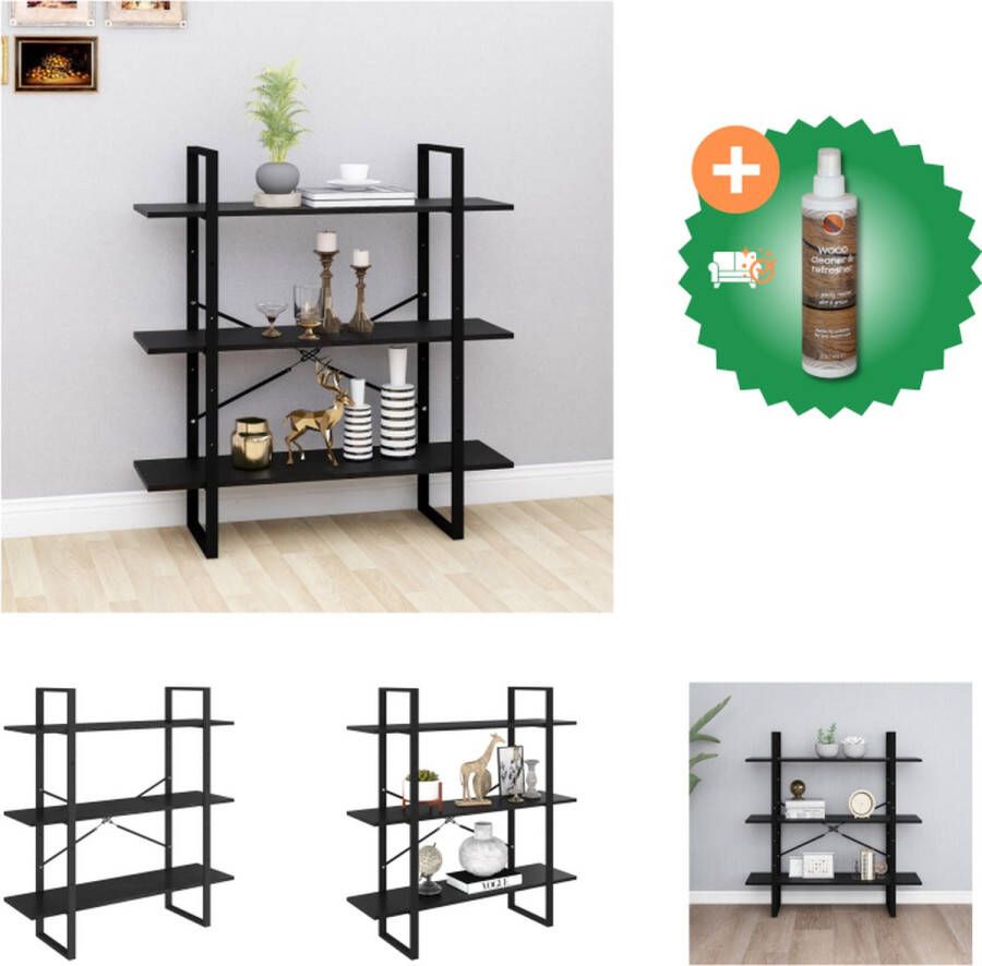 VidaXL Boekenkast met 3 schappen 100x30x105 cm grenenhout zwart Kast Inclusief Houtreiniger en verfrisser