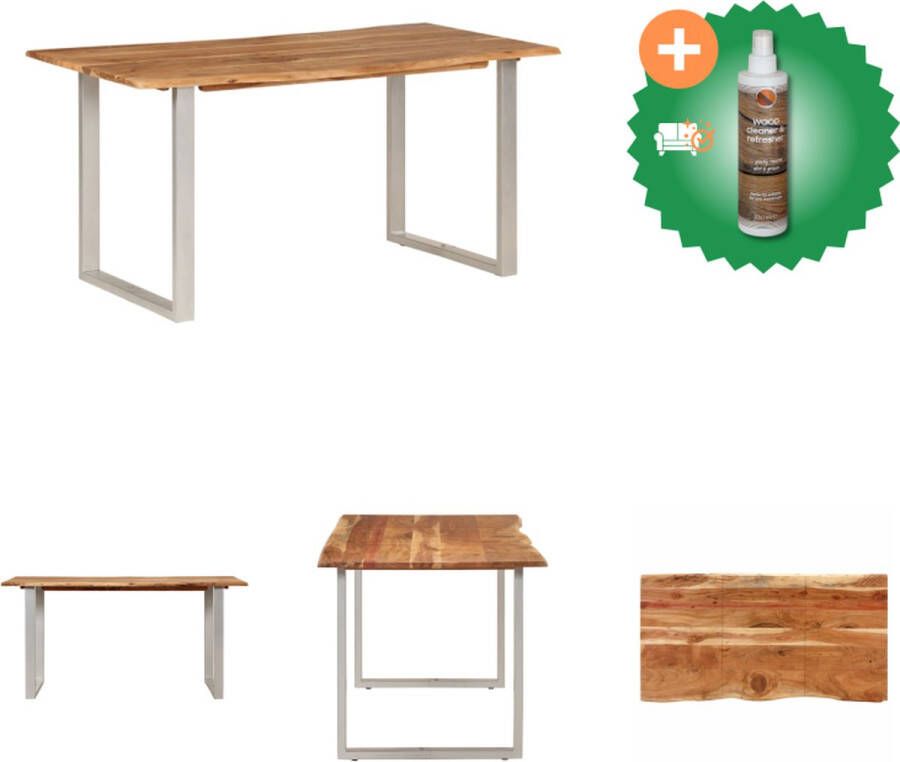 VidaXL Eetkamertafel Industrieel 154 x 80 x 76 cm Massief Acaciahout en Staal Tafel Inclusief Houtreiniger en verfrisser