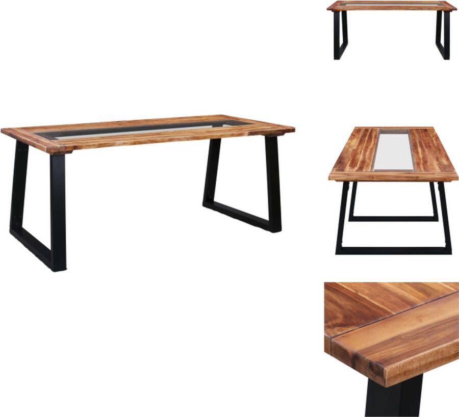 VidaXL Industriële Eetkamertafel 180 x 90 x 75 cm Massief acaciahout Glasdecoratie Gegalvaniseerde metalen poten Tafel