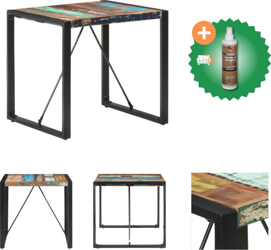 VidaXL Industriële Eettafel 80 x 80 x 75 cm Gerecycled Hout Zwart Staal Tafel Inclusief Houtreiniger en verfrisser