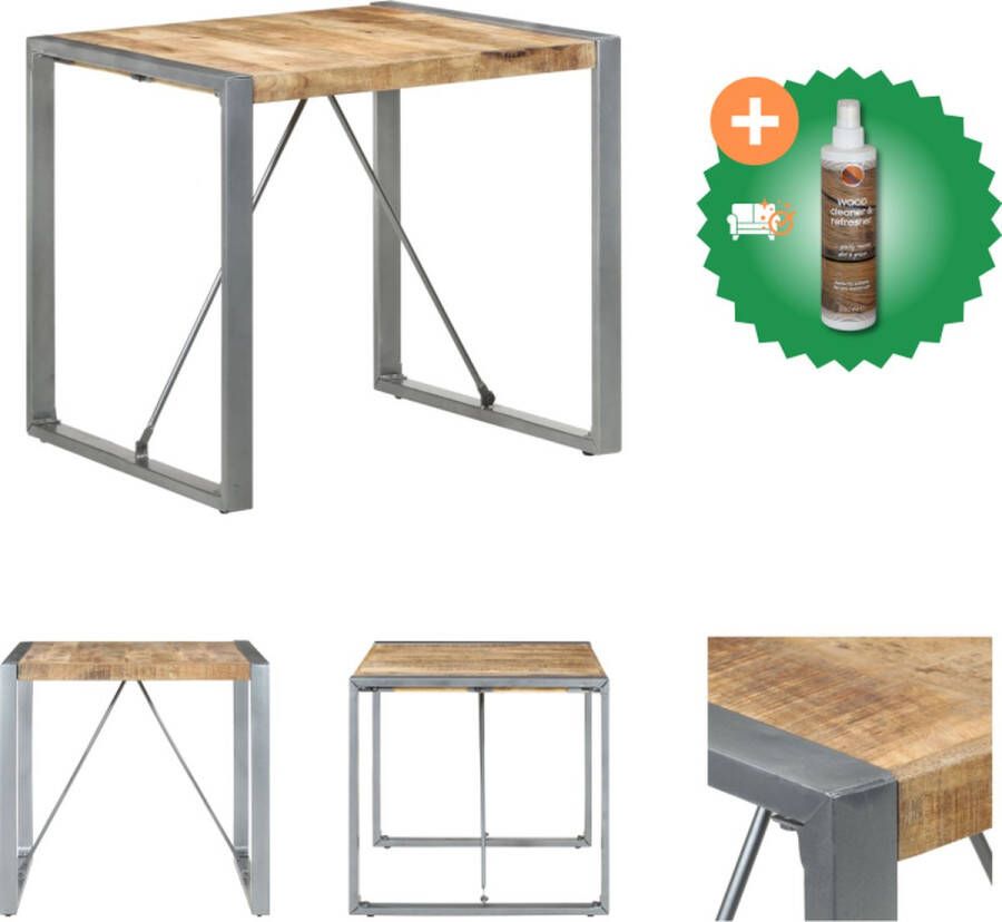 VidaXL Industriële Houten Eettafel 80 x 80 x 75 cm Ruw mangohout en staal Montage vereist Tafel Inclusief Houtreiniger en verfrisser