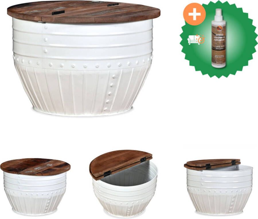 VidaXL Industriële Houten Salontafel 60 x 40 cm Gerecycled Hout Tonvormige Onderkant Tafel Inclusief Houtreiniger en verfrisser