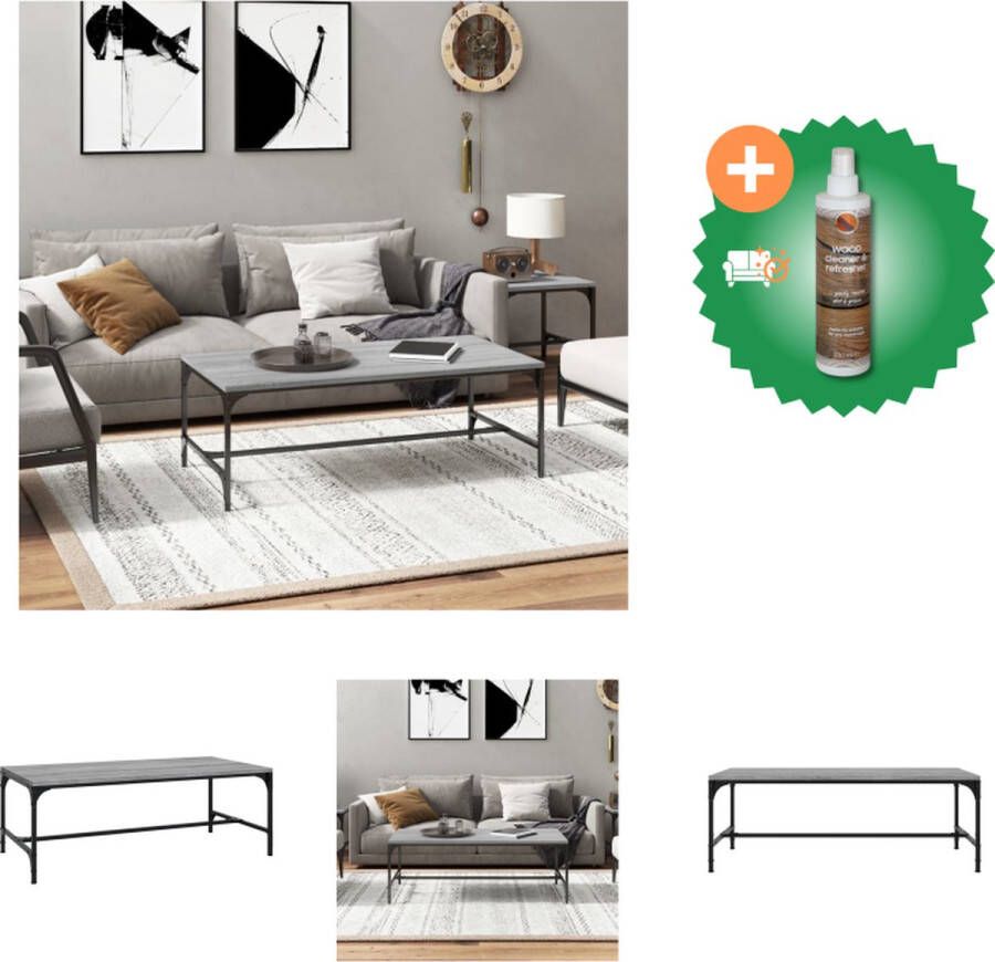 VidaXL Industriële Salontafel 100x50x35cm Grijs Sonoma Eiken Tafel Inclusief Houtreiniger en verfrisser