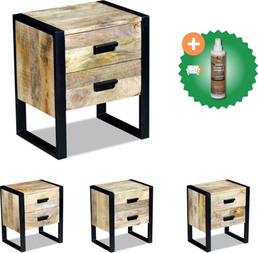 VidaXL Industriële Tafel 43 x 33 x 51 cm Massief mangohout en ijzer Kast Inclusief Houtreiniger en verfrisser